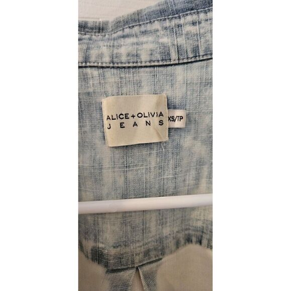 Alice + Olivia Women's Hannah White Ruffled Denim Button-Down Top Size XS - Picture 4 of 9